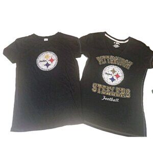 NFL Team Apparel Pittsburgh Steelers Women's Medium Black Tee Shirt Lot Of Two
